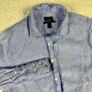 J. Crew 100% Irish Linen Slim Button Down Shirt in Baird McNutt Blue Size 4